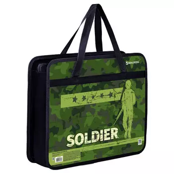 270870, Папка на молнии с ручками BRAUBERG А4, 1 отделение, пластик, ширина 80 мм, "Soldier", 270870