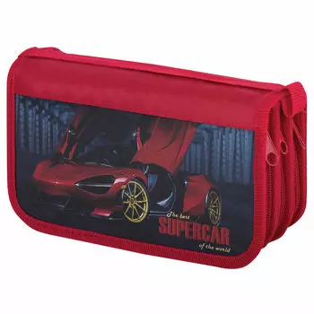 270896, Пенал ПИФАГОР, 3 отделения, ламинированный картон, 19х11 см, "Supercar", 270896