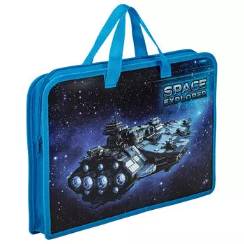 270949, Папка на молнии с ручками ЮНЛАНДИЯ А4, 1 отделение, пластик, ширина 40 мм, "Space explorer", 270949