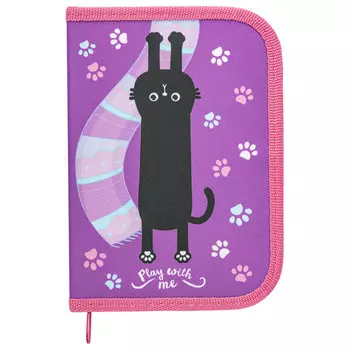 271010, Пенал ПИФАГОР, 1 отделение, полиэстер, 19х13 см, "Black cat", 271010