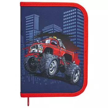 271013, Пенал ПИФАГОР, 1 отделение, полиэстер, 19х13 см, "Monster car", 271013