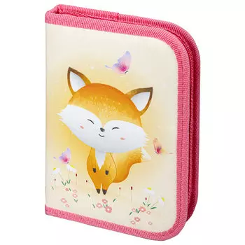 271014, Пенал ПИФАГОР, 1 отделение, 1 откидная планка, полиэстер, 19х13 см, "Smiling fox", 271014