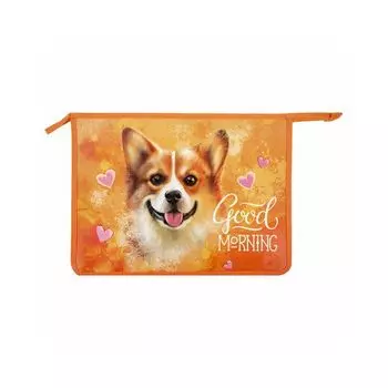 271079, Папка для тетрадей ЮНЛАНДИЯ А4, 1 отделение, пластик, на молнии, Corgi, 271079