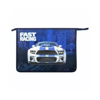 271080, Папка для тетрадей ЮНЛАНДИЯ А4, 1 отделение, пластик, на молнии, Speedy car, 271080