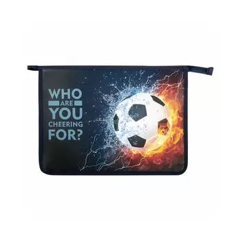 271082, Папка для тетрадей ЮНЛАНДИЯ А4, 1 отделение, пластик, на молнии, Football power, 271082