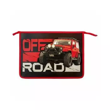 271083, Папка для тетрадей ЮНЛАНДИЯ А4, 1 отделение, пластик, на молнии, Offroad, 271083
