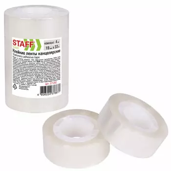 271262, (цена за 12 шт.) Клейкие ленты 19 мм х 33 м канцелярские STAFF CLASSIC, КОМПЛЕКТ 4 шт., прозрачные, 271262