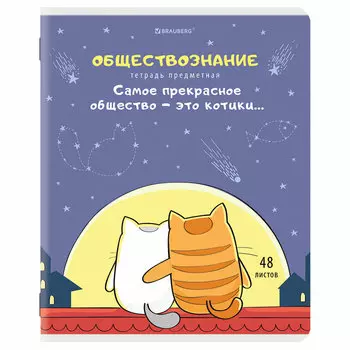 404557, (цена за 10 шт.) Тетрадь предметная "КОТ-ЭНТУЗИАСТ" 48л, TWIN лак, ОБЩЕСТВОЗНАНИЕ, клетка, подсказ, BRAUBERG, 404557