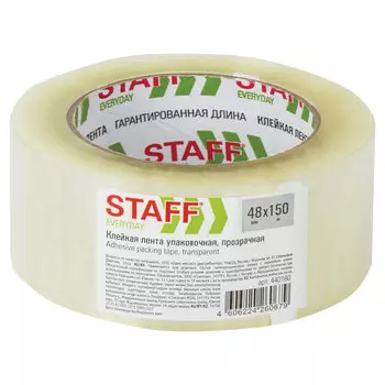 440160, Клейкая лента 48 мм х 150 м упаковочная, прозрачная, толщина 40 микрон, STAFF EVERYDAY, 440160