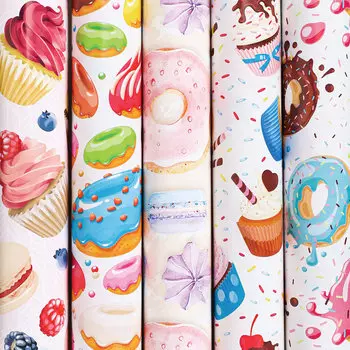 591596, (цена за 10 шт.) Бумага упаковочная мелованная "Sweets" 70x100 см, 5 дизайнов ассорти, ЗОЛОТАЯ СКАЗКА, 591596