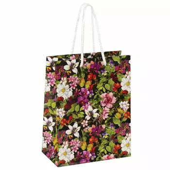 606577, (цена за 12 шт.) Пакет подарочный 17,8x9,8x22,9 см, ЗОЛОТАЯ СКАЗКА "Цветочный принт", ламинированный, 606577