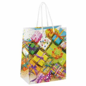 606591, (цена за 12 шт.) Пакет подарочный 17,8x9,8x22,9 см, ЗОЛОТАЯ СКАЗКА "Яркие подарки", ламинированный, 606591