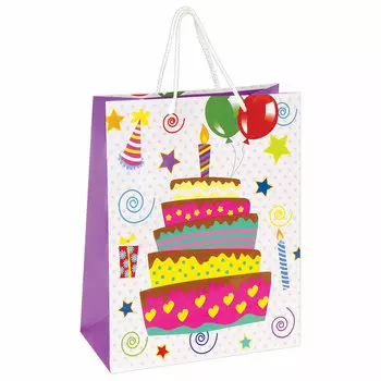 606592, (цена за 12 шт.) Пакет подарочный 26x12,7x32,4 см, ЗОЛОТАЯ СКАЗКА "Именинный торт", ламинированный, 606592