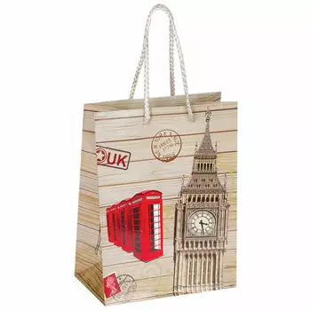 606598, (цена за 12 шт.) Пакет подарочный 17,8x9,8x22,9 см, ЗОЛОТАЯ СКАЗКА "Лондон", ламинированный, 606598