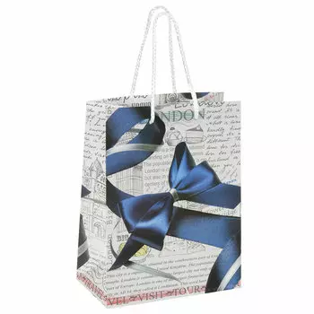 606599, (цена за 12 шт.) Пакет подарочный 17,8x9,8x22,9 см, ЗОЛОТАЯ СКАЗКА "Синий бант", ламинированный, 606599