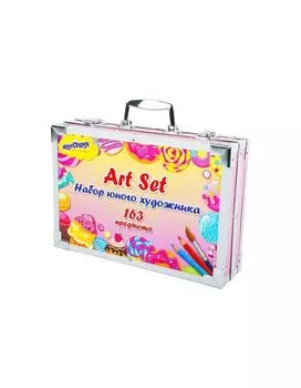 664633, Набор ЮНОГО ХУДОЖНИКА Candy Land для рисования и творчества в кейсе ЮНЛАНДИЯ, 163 предмета, 664633