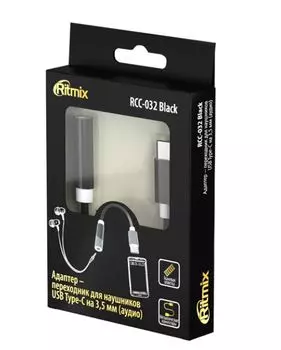 Адаптер RITMIX RCC-032 Type-C-выход 3.5mm для наушников Black