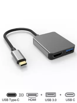 Aдаптер VCOM USB3.1 Type-C M - HDMI F 4K@60Hz, USB3.0, PD CU454
