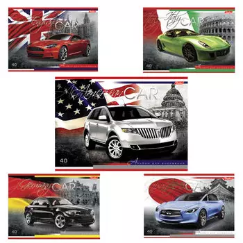 Альбом для рисования, А4, 40 листов, скоба, выборочный лак, HATBER, 205х290 мм, Country cars (Авто), 40А4вмB, A090701, (14 шт.)