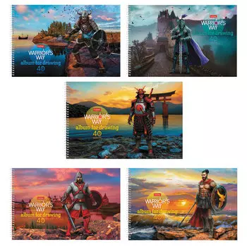 Альбом для рисования А4, 40 листов, спираль, конгрев, фольга, HATBER, 205х300 мм, Путь воина (5 видов), 40А4КфвлВсп