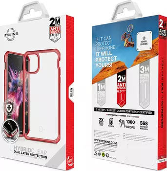 Антибактериальный чехол-накладка ITSKINS HYBRID CLEAR для iPhone SE (2020)/7/8, красный/прозрачный