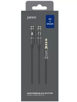 Аудио разветвитель PERO AD08 PREMIUM AUX SPLITTER MIC + SPEAK, черный
