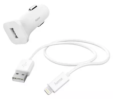 Автомобильное зарядное устройство Hama H-183291 1A кабель Apple Lightning белый (00183291)