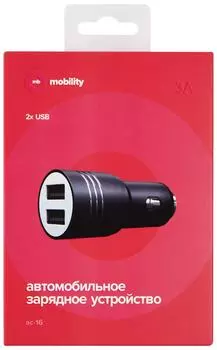 Автомобильное зарядное устройство mObility AC-16, 2USB, 3А, черный