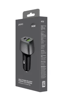 Автомобильное зарядное устройство PERO AC03 1USB Fast Charge + PD 36W черное