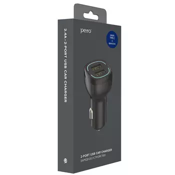 Автомобильное зарядное устройство PERO AC04 2USB 2.4A AUTOMAX кабель Type-C черное