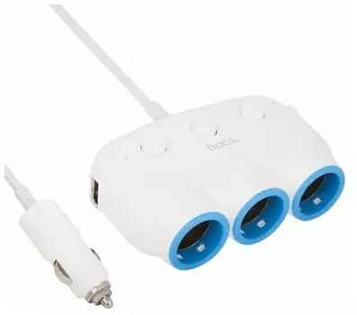 Автомобильное зарядное устройство-разветвитель Hoco C1, 3в1, белый (33431)