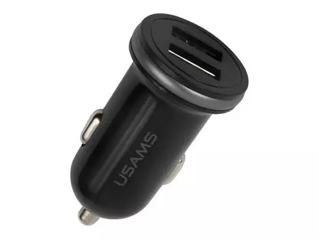 Автомобильное зарядное устройство USAMS 2 USB (модель US-CC050), 2.4А, черный (CC50GC01)