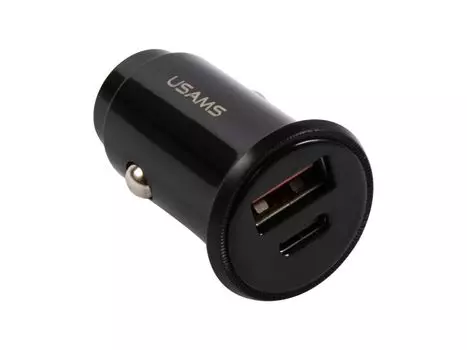 Автомобильное зарядное устройство USAMS USB+Type-C (модель US-CC086 C12), QC4.0+PD3.0 Fast Charging черный (CC86TC01)