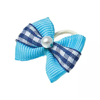 Бантик V.I.Pet 2-22-016 голубой/синий квадрат+бусинка 2 шт