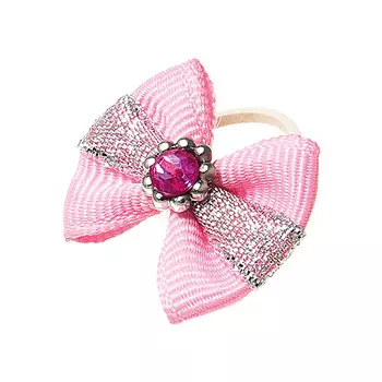 Бантик V.I.Pet 2-22-01 розовый/серебрян.полоска (розовый камень) 2 шт