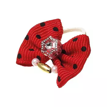 Бантик V.I.Pet 2-22-09 красный/черный горошек (звездочка+бусинки) 2 шт