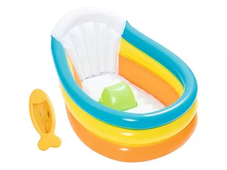 Бассейн надувной для младенцев Bestway Squeaky Clean, с термометром-игрушкой, надувное дно, 51134, 76x48x33