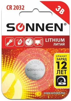 Батарейка Sonnen Lithium, CR2032, литиевая, 1 шт.