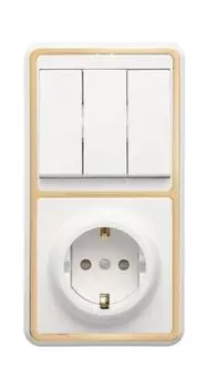 Блок БКВР-036 Бэлла (3-кл. выкл. + евророзетка с защ. шторками) зол. Кунцево 5848