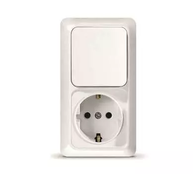 Блок ОП Олимп 1-кл. вык.+ роз. с заземл. верт. бел. UNIVersal О0038