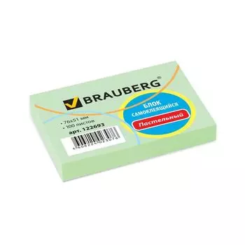 Блок самоклеящийся (стикер) BRAUBERG, 76х51 мм, 100 л., зеленый, 122693, (24 шт.)