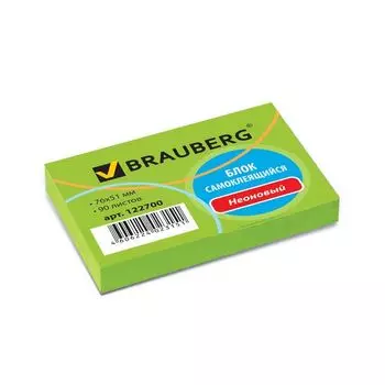 Блок самоклеящийся (стикер), BRAUBERG, НЕОНОВЫЙ, 76х51 мм, 90 л., зеленый, 122700, (12 шт.)