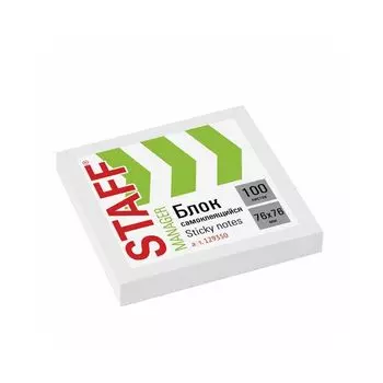Блок самоклеящийся (стикеры) STAFF, 76х76 мм, 100 листов, белый, 129350, (24 шт.)