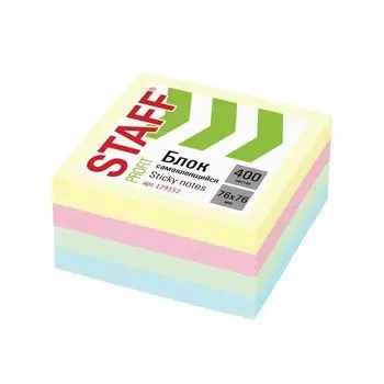 Блок самоклеящийся (стикеры) STAFF, 76х76 мм, 400 листов, 4 цвета, 129352