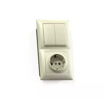 Блок СП БКВР-412 Селена (2-кл. выкл. + розетка с заземл.) сл. кость Кунцево 8177