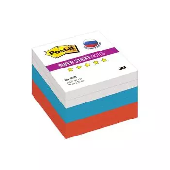 Блоки самоклеящиеся (стикеры) POST-IT Super Sticky, комплект 6 шт., Триколор, 76х76 мм, 90 л., ассорти, 654-6SSR