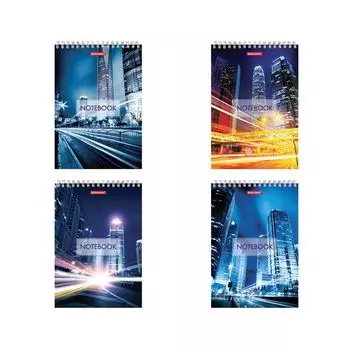 Блокнот, А4, 80 листов, гребень, жесткая подложка, клетка, BRAUBERG Мегаполис, 200х285 мм, 129805, (4 шт.)