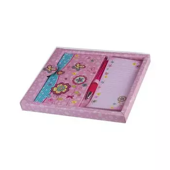 Блокнот А5 (95х170 мм), 80 л., твердый переплет, без линовки, ручка+блок, подарочная упаковка, BRAUBERG, "Цветы", 128411