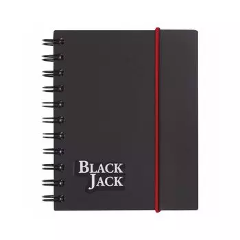 Блокнот А6, 150 л., гребень сбоку, на резинке, пластиковая обложка, клетка, BRAUBERG, Black Jack, 105x148 мм, 125388