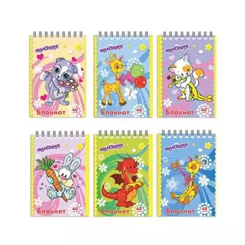 Блокнот, А7, 40 листов, гребень, клетка, ЮНЛАНДИЯ Мультяшки, 75х105 мм, 129860, (60 шт.)